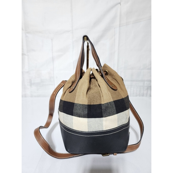 BURBERRY Grainy Calfskin House Check Canvas Small Heston Crossbody Beige/Black - Picture 7 of 13